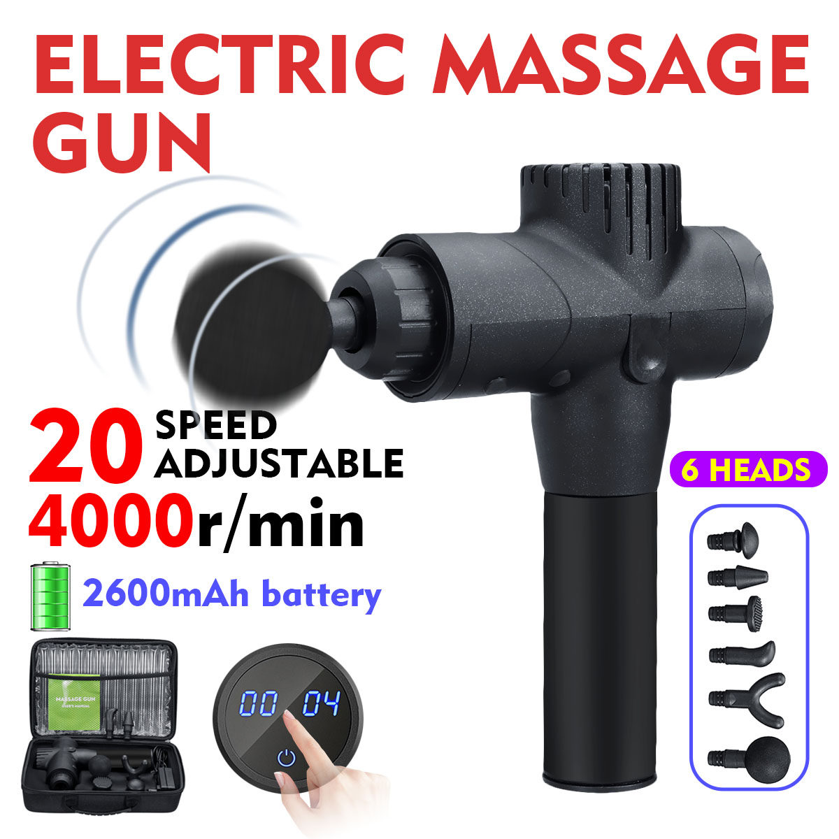 6 Heads LCD Electric Percussion Massage Gun Muscle Massager Ther