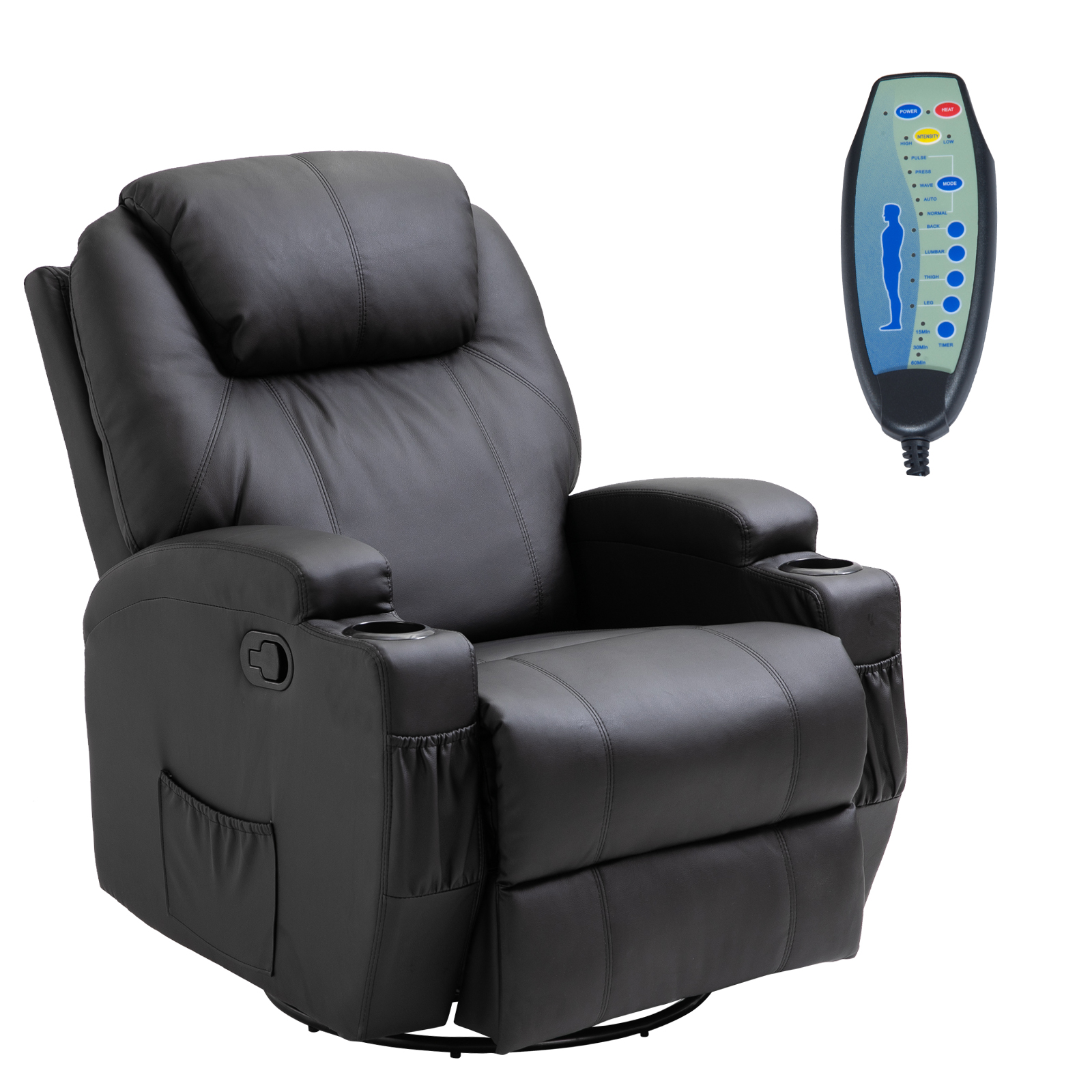 HomCom Faux Leather Heated Massage Recliner Chair with Remote -