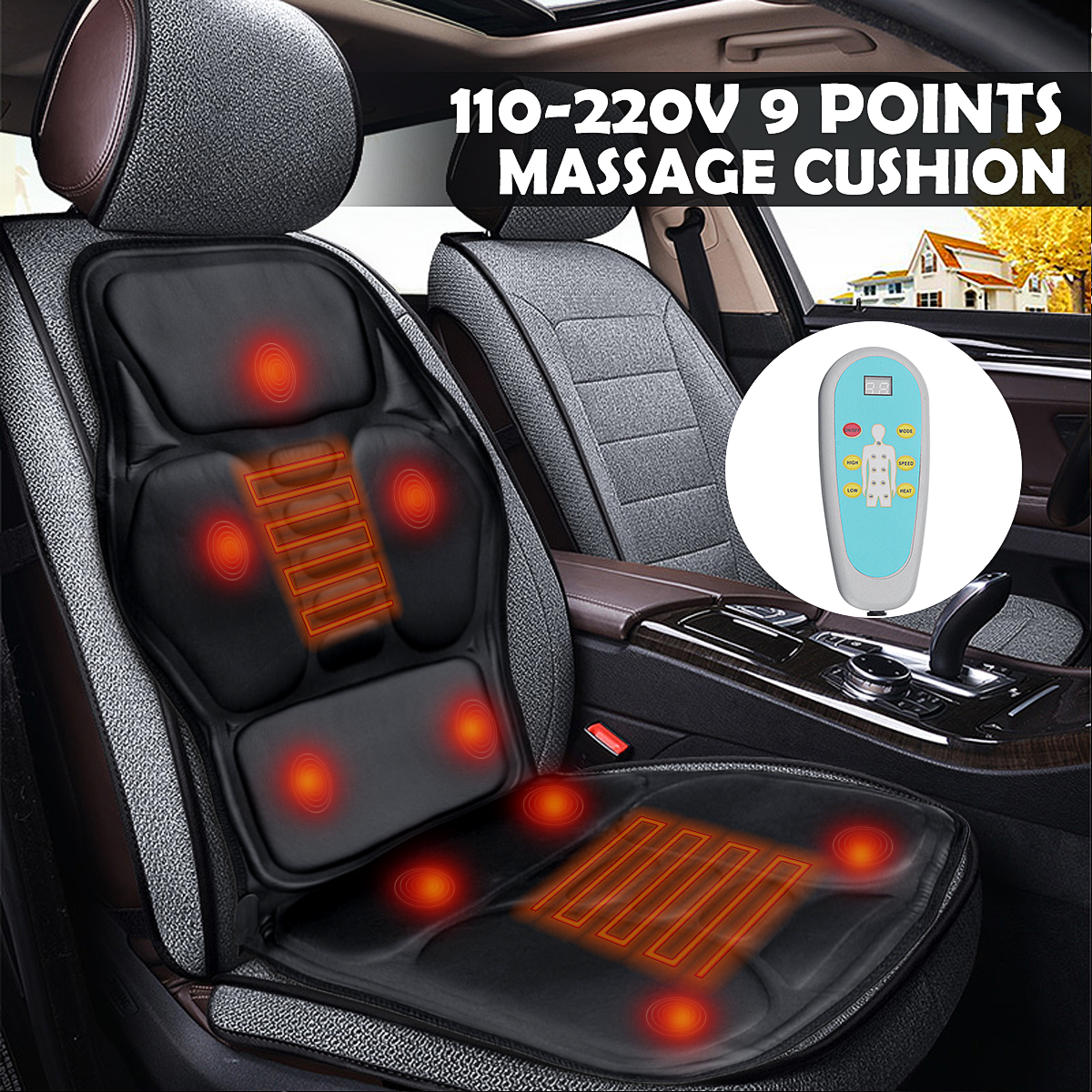 Kadell Electric Portable 9 Point Heating Vibrating Seat Cushion