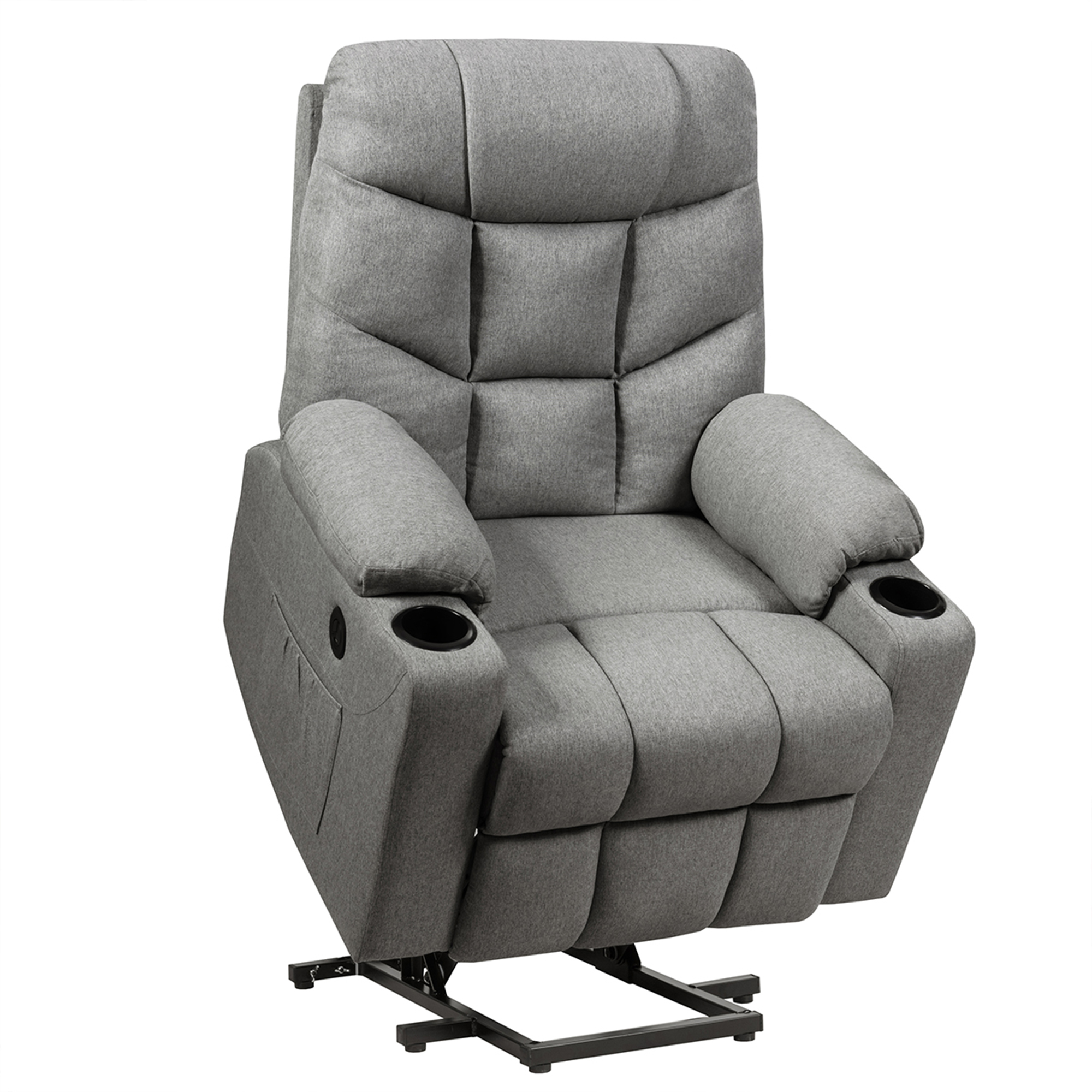 Gymax Power Lift Massage Recliner Fabric Sofa Chair w/ Remote Co