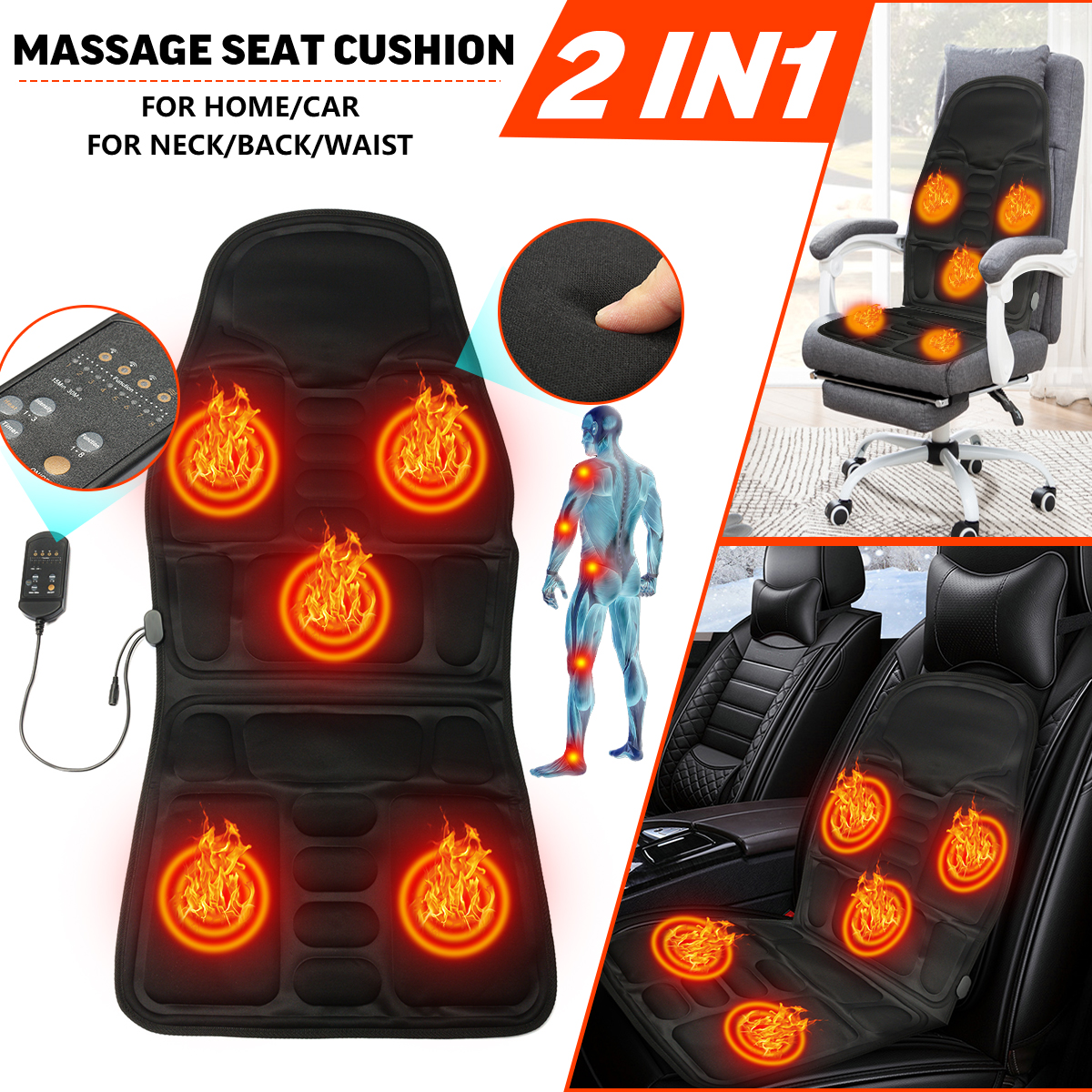 Heated Back Massage Massager Cushion