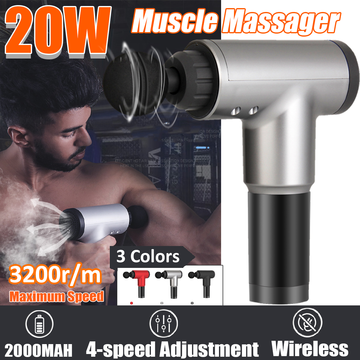 4 Speeds Muscle Massager,Electronic Therapy Body Massage for Gun