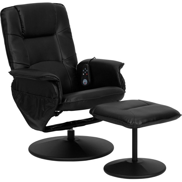 Adjustable Massage Recliner/Ottoman - Deep Side Pockets in Black