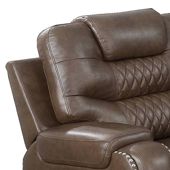 Saltoro Sherpi Diamond Tufted Leatherette Manual Recliner, Brown - Image 2