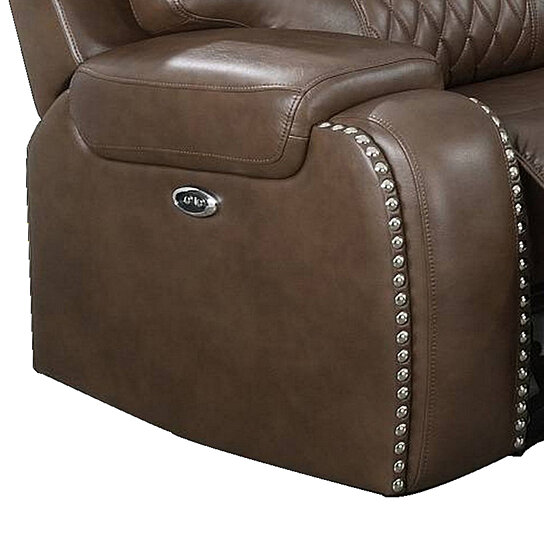 Saltoro Sherpi Diamond Tufted Leatherette Manual Recliner, Brown - Image 3
