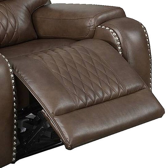 Saltoro Sherpi Diamond Tufted Leatherette Manual Recliner, Brown - Image 4