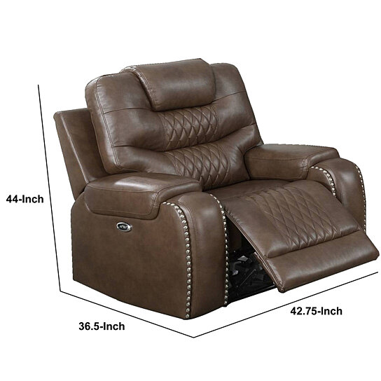 Saltoro Sherpi Diamond Tufted Leatherette Manual Recliner, Brown - Image 5