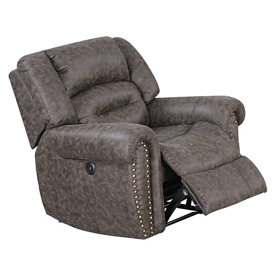Saltoro Sherpi Nailhead Trim Fabric Upholstered Power Recliner,