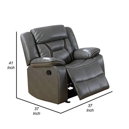 Saltoro Sherpi 37 Inches Leatherette Glider Recliner with Pillow - Image 5