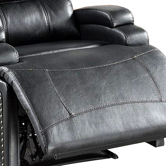 Saltoro Sherpi Nailhead Trim Leatherette Recliner with Sloped Ar - Image 3