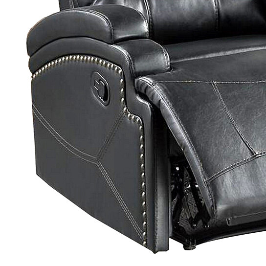 Saltoro Sherpi Nailhead Trim Leatherette Recliner with Sloped Ar - Image 4