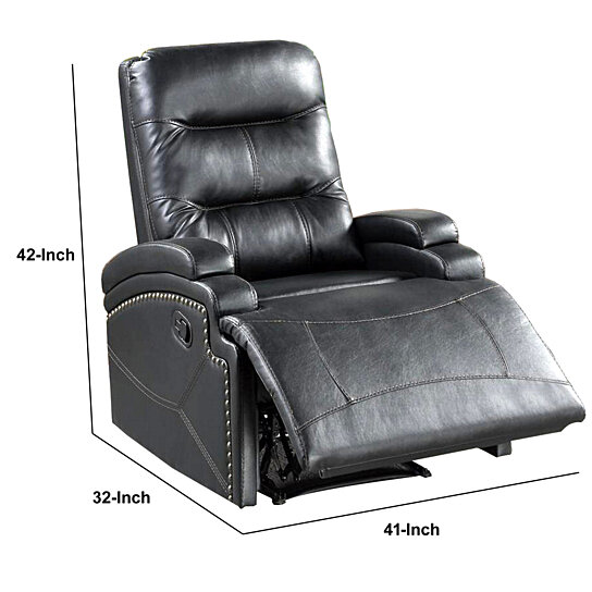 Saltoro Sherpi Nailhead Trim Leatherette Recliner with Sloped Ar - Image 5