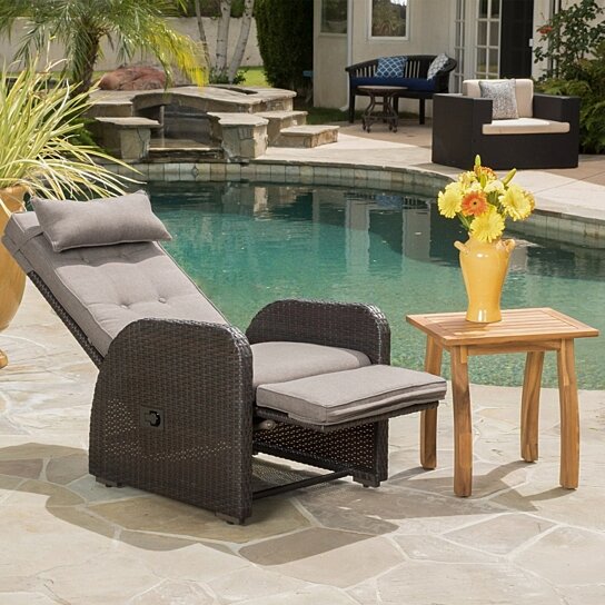 Odina Brown Outdoor Recliner with Cushion - Image 2