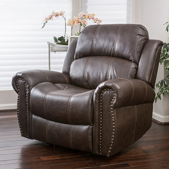 Harbor Brown Leather Glider Recliner Club Chair - Image 2