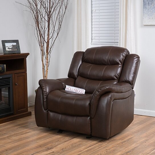 mryka Brown PU Leather Glider Recliner Club Chair - Image 2